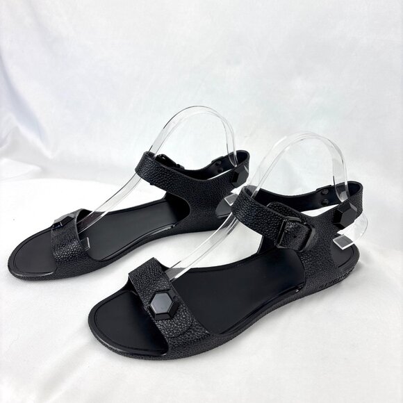 Givenchy Black Rubber‎ Sandals Women’s Size 8 UK39 Textured Strap Jelly Flats - Picture 5 of 15